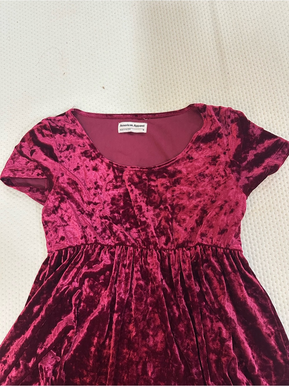 American Apparel Girls' Crushed Velvet Short Sleeve Top - Deep Magenta